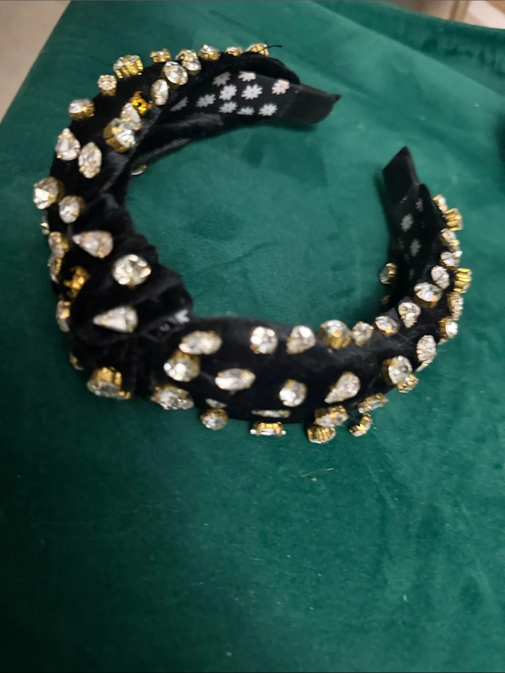 Bejeweled Black Velvet Headband with Crystal Accents NEVER WORN